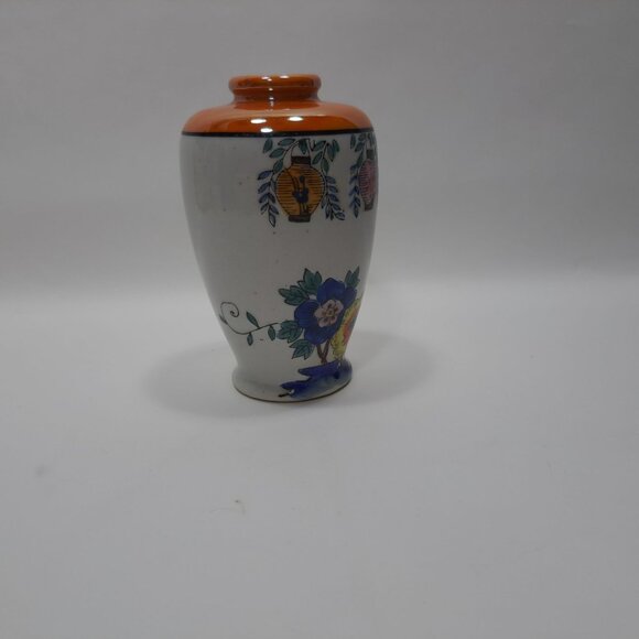 Vintage Japan Lustreware Hand Painted Floral Lantern Vase Stem Bud Flower Pot - Picture 7 of 12